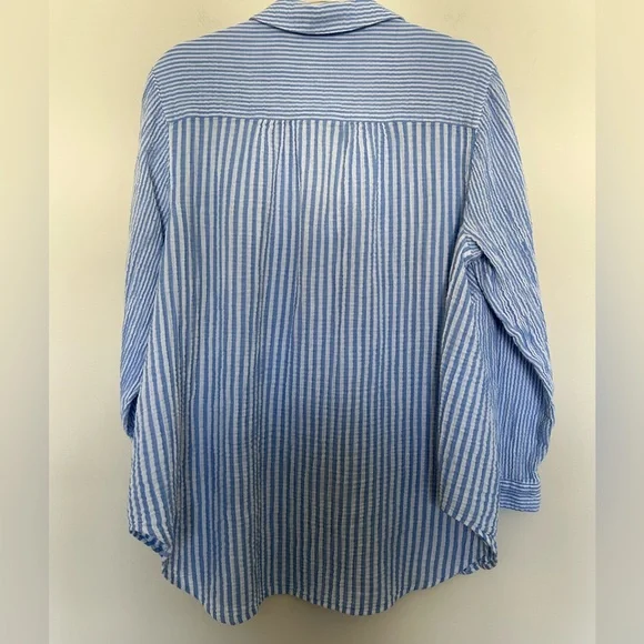 J. Jill Blue and White Stripe Gauzy‎ Cotton Long Sleeve Button Up Size XL - Picture 4 of 4